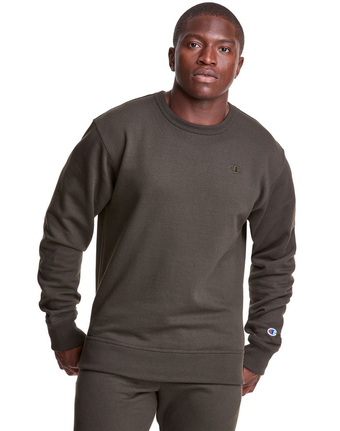 Champion Powerblend Fleece Crew C Logo Sweatshirt Heren - DonkerOlijfgroen - Belgie 3962ENARI